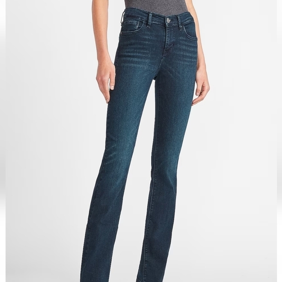 EXPRESS High Rise Dark Wash Barely Boot Jeans - Picture 1 of 10